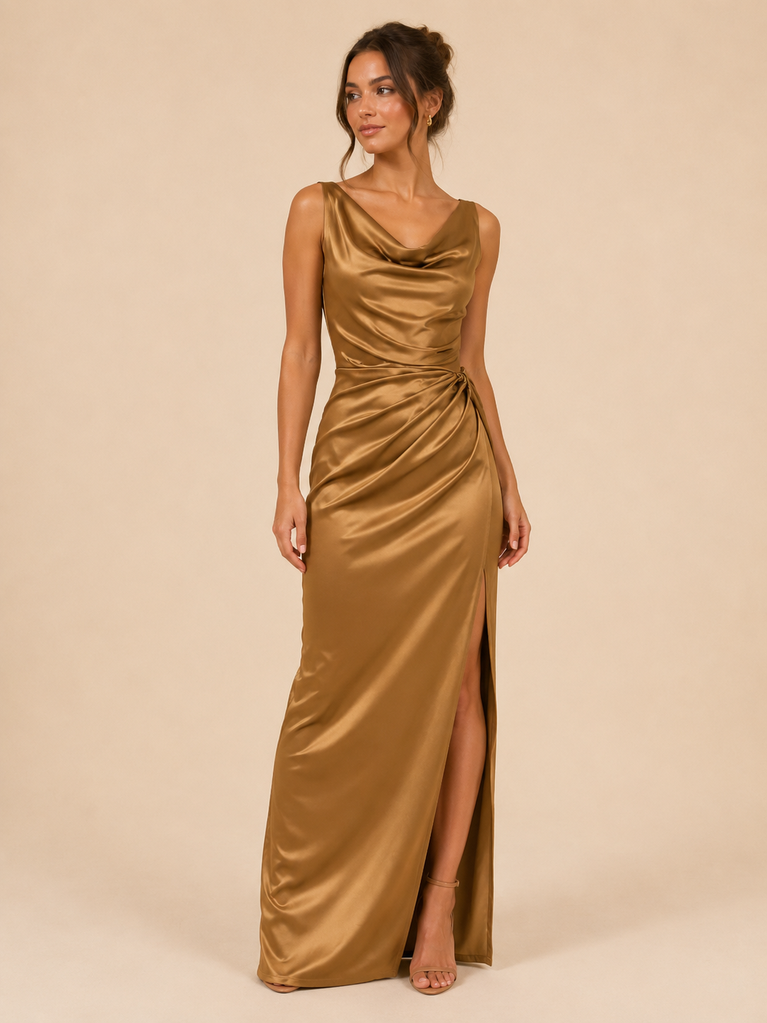 Satin Cowl-Neck Maxi Dress