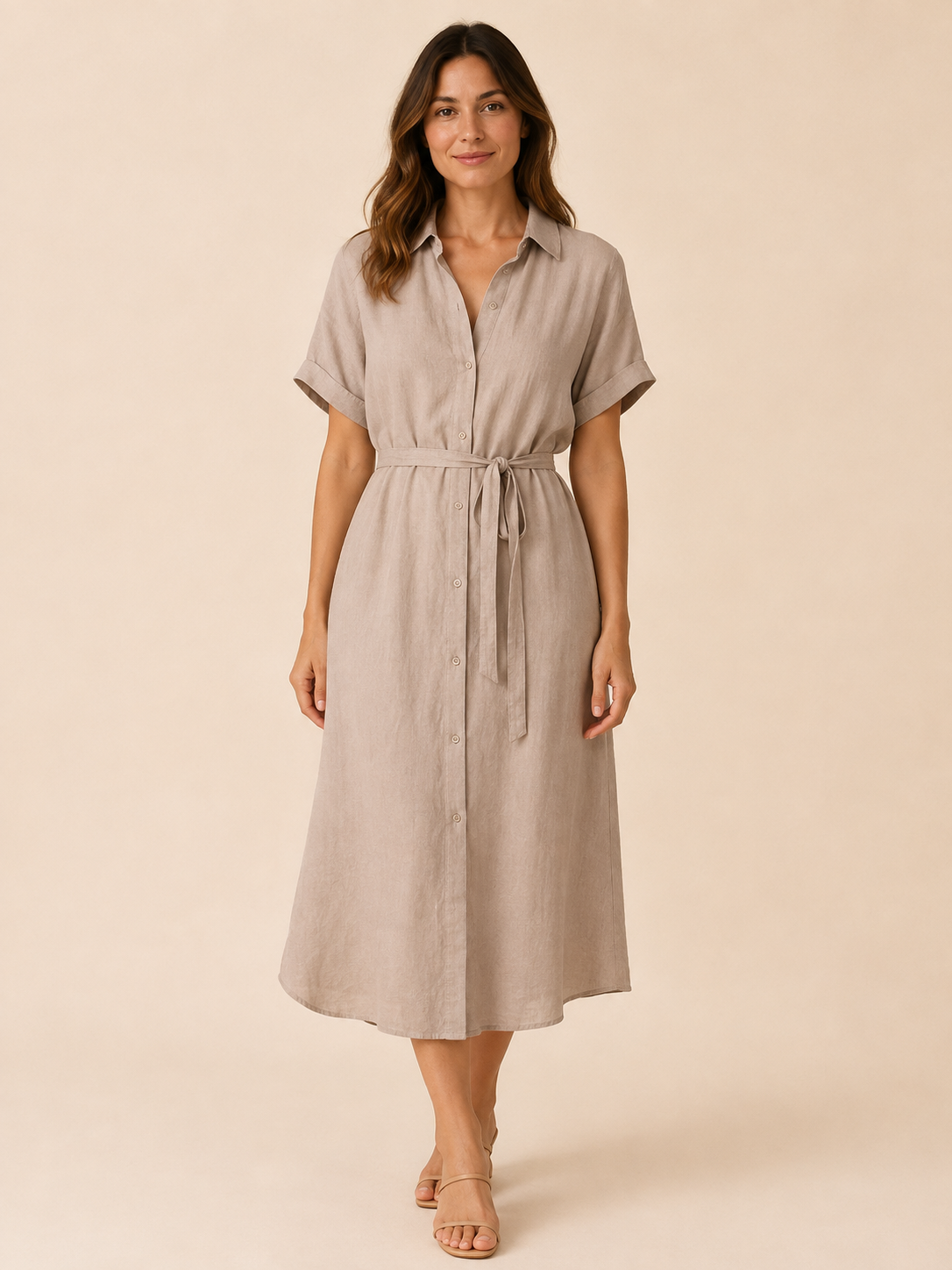 Belted Shirt Midi Dress