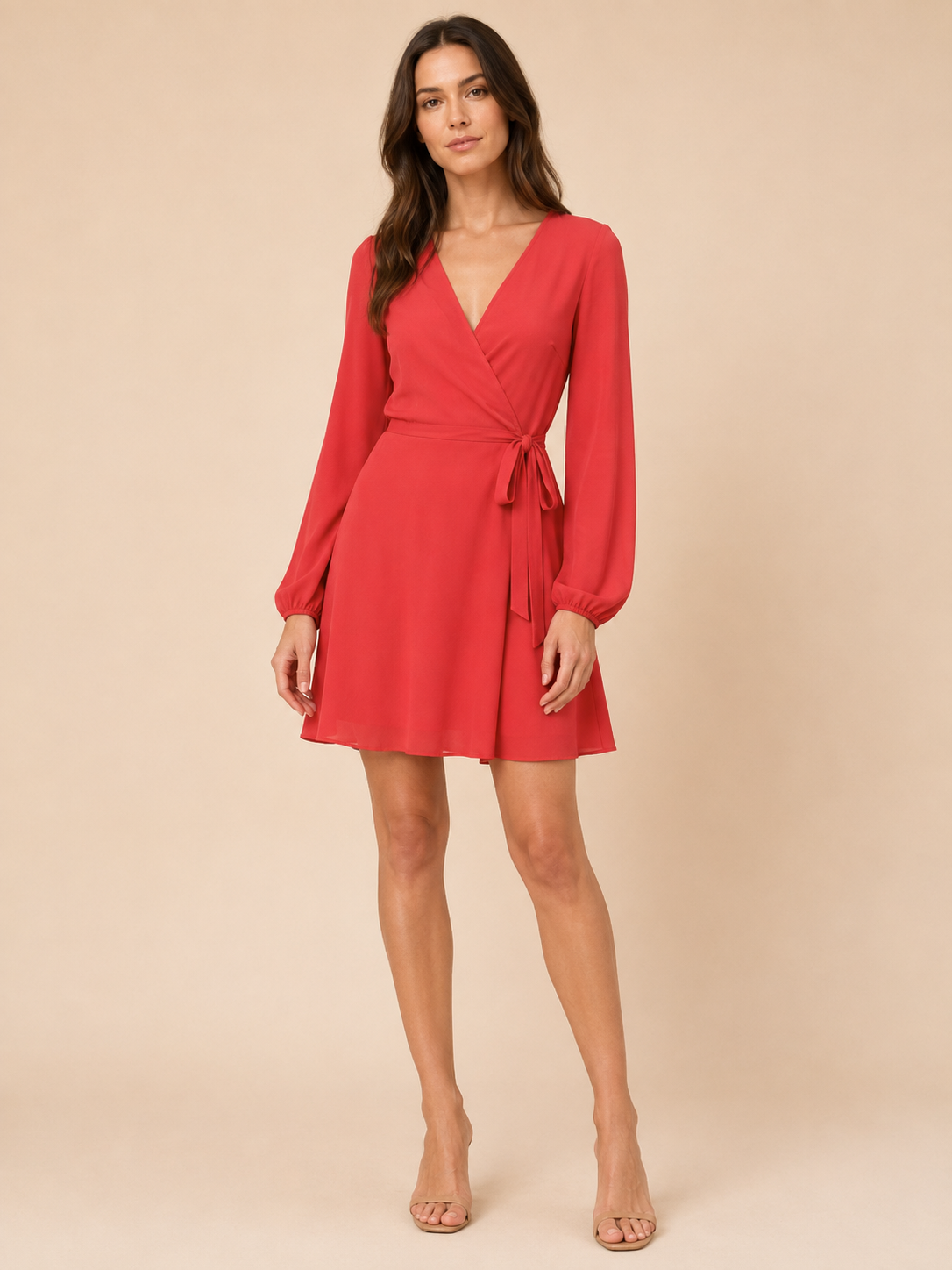 Long-Sleeve Wrap Mini Dress
