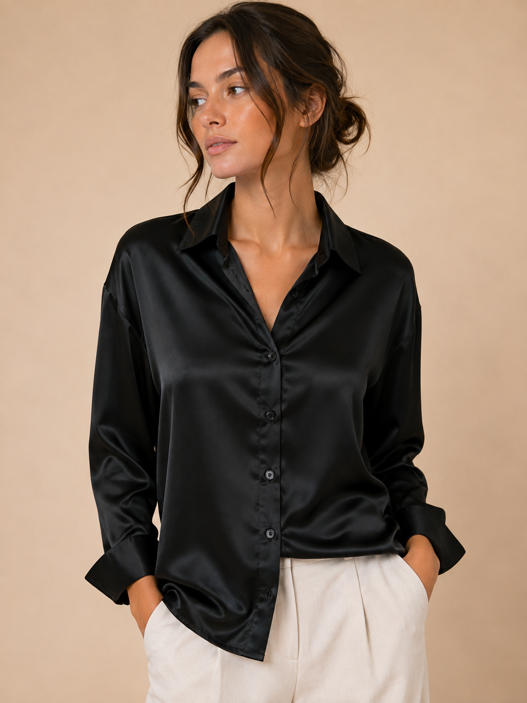 Satin Button-Up Blouse