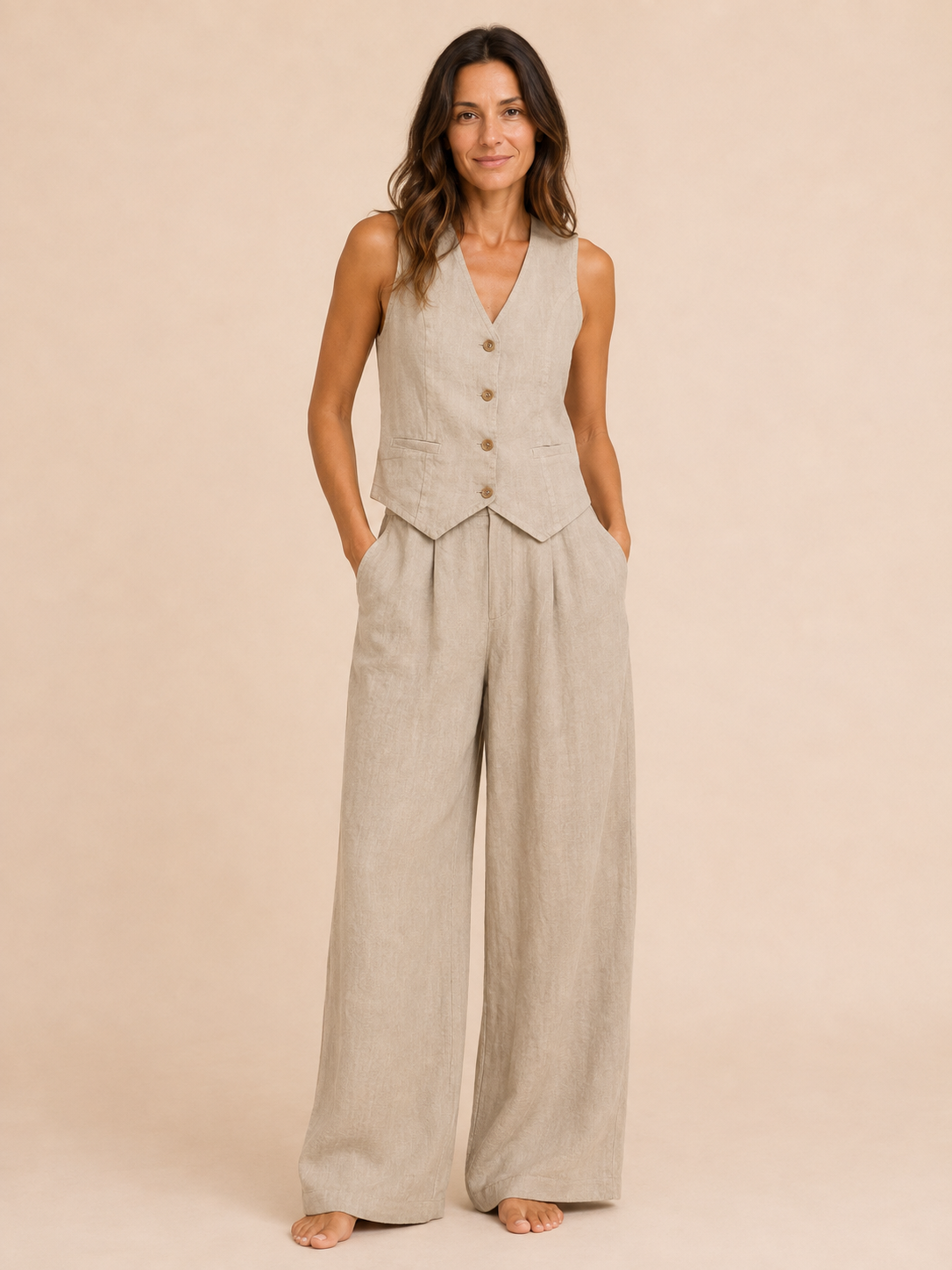 Vest & Wide-Leg Pants Set